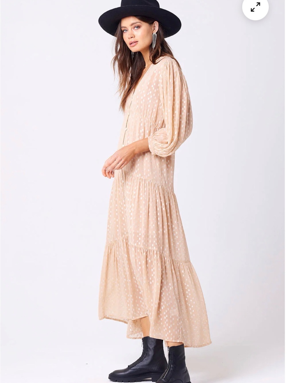 NWT- saltwater LUXE Beige Polka Dot Tiered Maxi Dress / Bathing Suit Cover Up - Picture 6 of 7